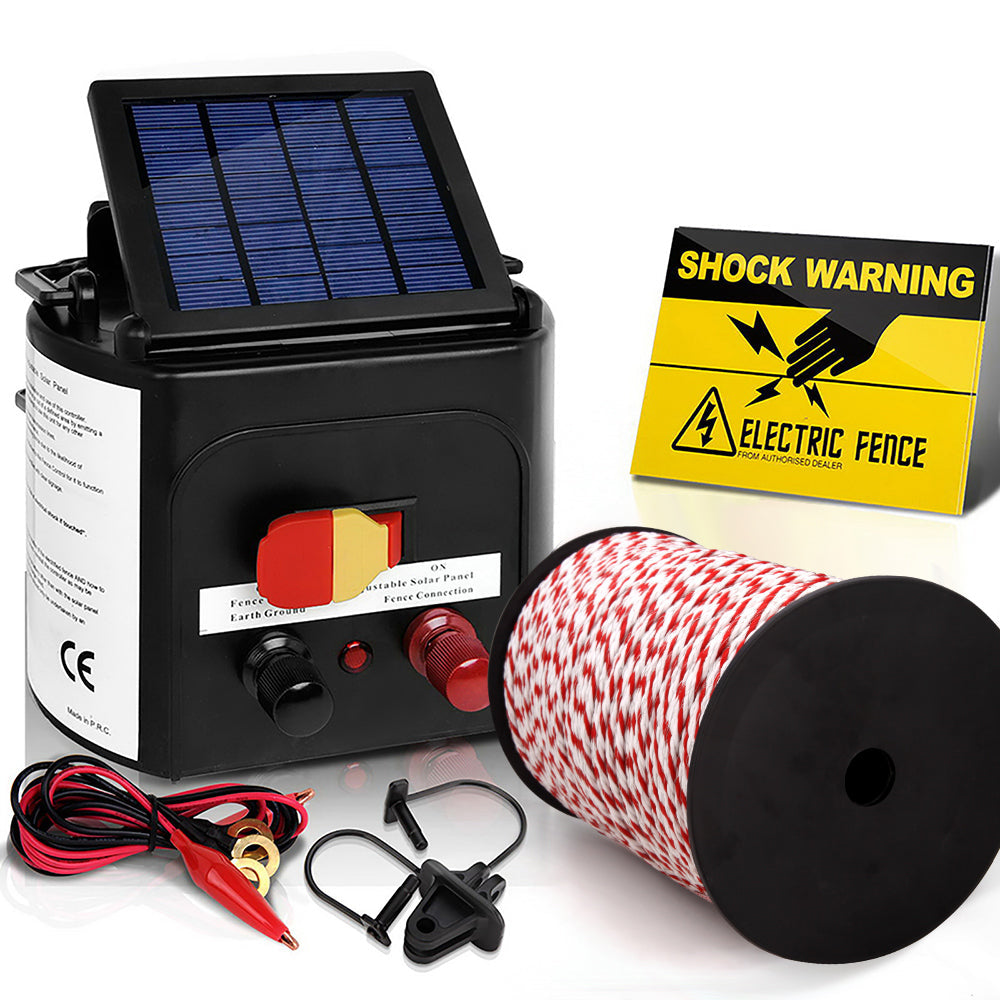 Giantz Electric Fence Energiser 3Km Solar Powered Energizer Charger + 500M Tape Electric Fencing