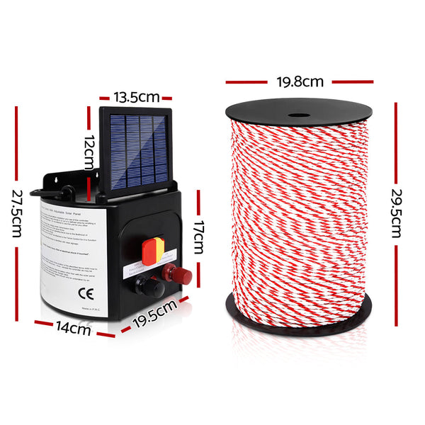 Giantz Electric Fence Energiser 5Km Solar Powered Charger + 500M Rope Electric Fencing
