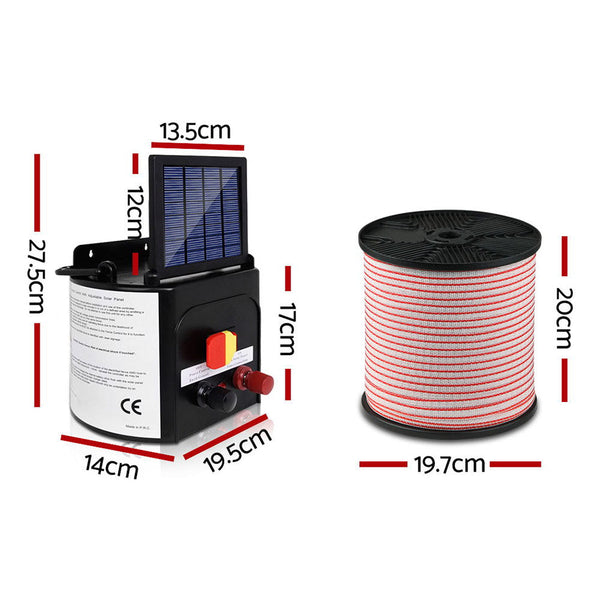 Giantz 3Km Solar Electric Fence Energiser Charger With 400M Tape And 25Pcs Insulators Electric Fencing