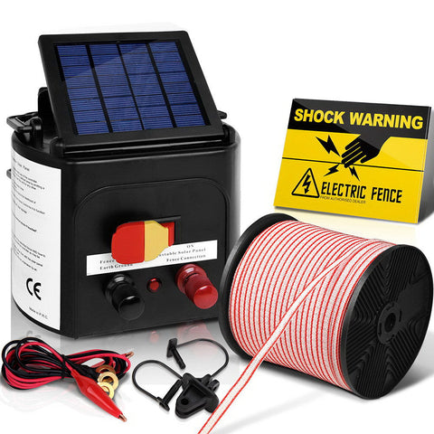 Giantz 5Km Solar Electric Fence Energiser Charger With 400M Tape And 25Pcs Insulators
