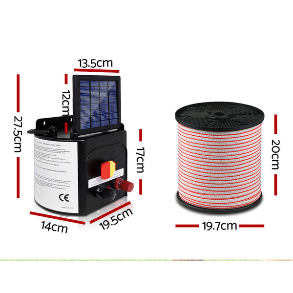 Giantz 5Km Solar Electric Fence Energiser Charger With 400M Tape And 25Pcs Insulators Electric Fencing