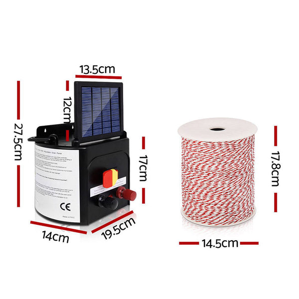 Giantz 5Km Solar Electric Fence Energiser Charger With 500M Tape And 25Pcs Insulators Electric Fencing
