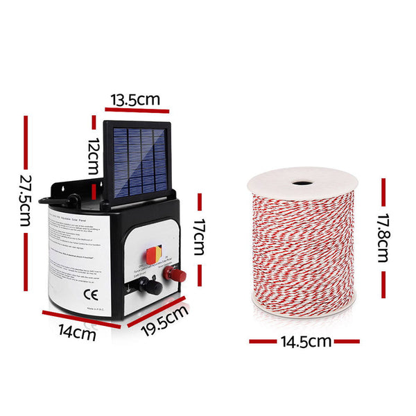 Giantz 8Km Solar Electric Fence Energiser Charger With 500M Tape And 25Pcs Insulators Electric Fencing