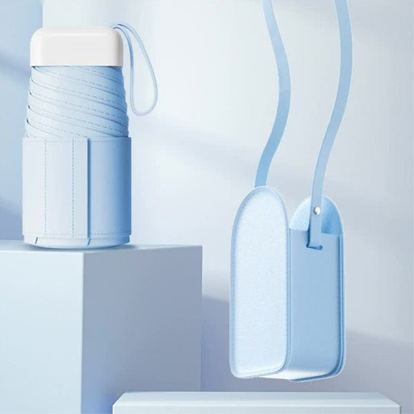 Mini Pocket Umbrella With Matching Crossbody Bag Uv Protection 6 Rib Windproof Design(Blue) Umbrellas