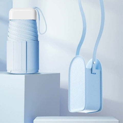 Mini Pocket Umbrella With Matching Crossbody Bag Uv Protection 6 Rib Windproof Design(Blue) Umbrellas