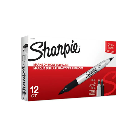 Sharpie Twin Tip Permanent Marker Black Box Of 12
