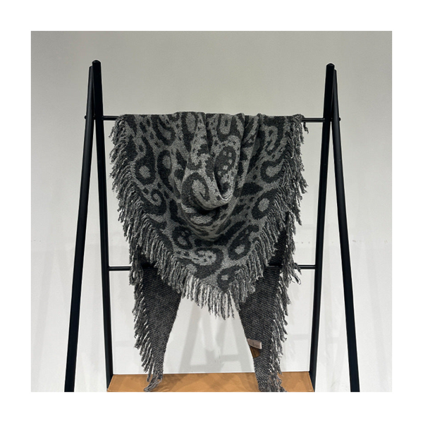 Grey Luxurious Fringe Wool And Lambswool Scarf For Women Thick Warm 60 X 170 Cm Shawl Scarves & Wraps