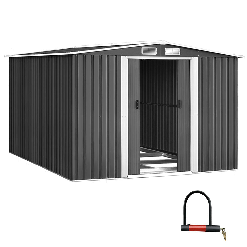 Giantz Garden Shed 2.58X3.14M W/Metal Base Sheds Outdoor Storage Workshop Shelter Sliding Door Sheds Summerhouses Carports