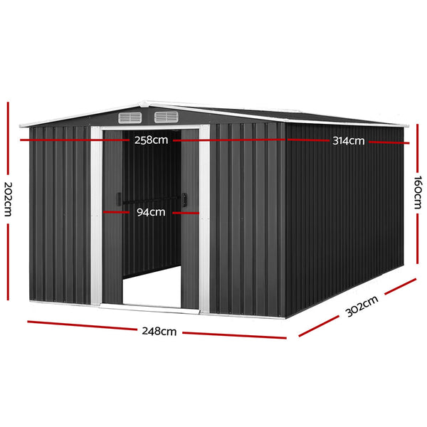 Giantz Garden Shed 2.58X3.14M W/Metal Base Sheds Outdoor Storage Workshop Shelter Sliding Door Sheds Summerhouses Carports