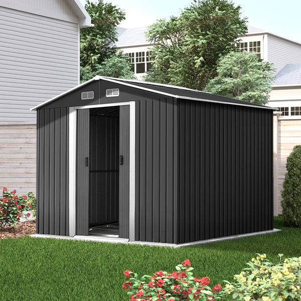 Giantz Garden Shed 2.58X3.14M W/Metal Base Sheds Outdoor Storage Workshop Shelter Sliding Door Sheds Summerhouses Carports