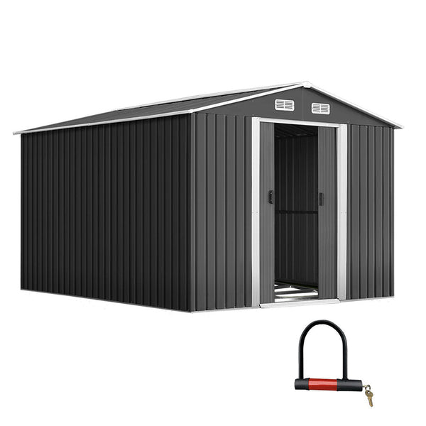 Giantz Garden Shed Outdoor Storage Sheds 2.6X3.9X2m Workshop Metal Base Grey Sheds Summerhouses Carports