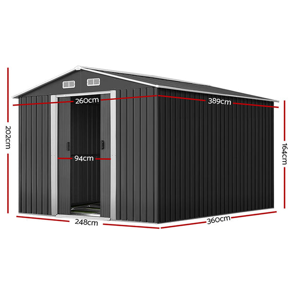 Giantz Garden Shed Outdoor Storage Sheds 2.6X3.9X2m Workshop Metal Base Grey Sheds Summerhouses Carports