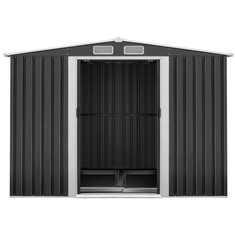 Giantz Garden Shed Outdoor Storage Sheds 2.6X3.9X2m Workshop Metal Base Grey Sheds Summerhouses Carports
