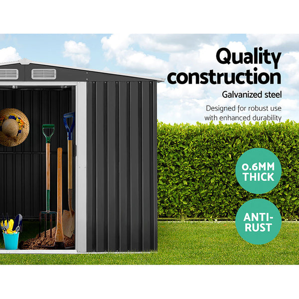 Giantz Garden Shed Outdoor Storage Sheds 2.6X3.9X2m Workshop Metal Base Grey Sheds Summerhouses Carports