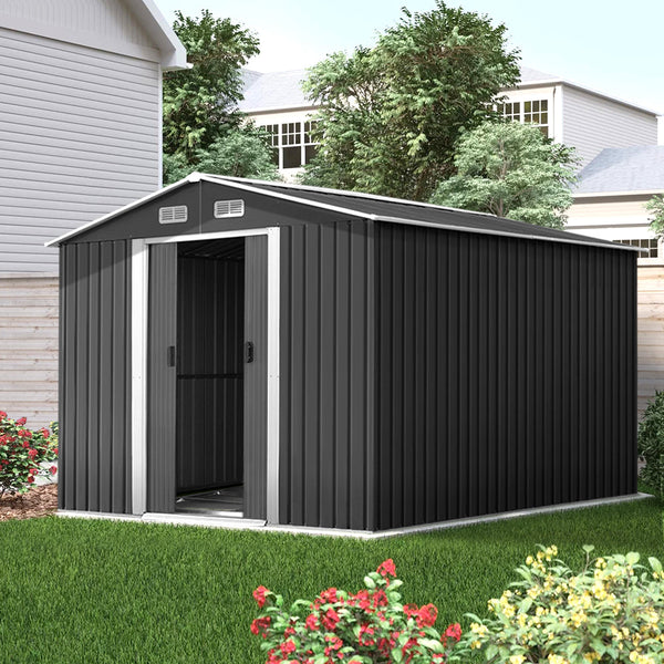Giantz Garden Shed Outdoor Storage Sheds 2.6X3.9X2m Workshop Metal Base Grey Sheds Summerhouses Carports