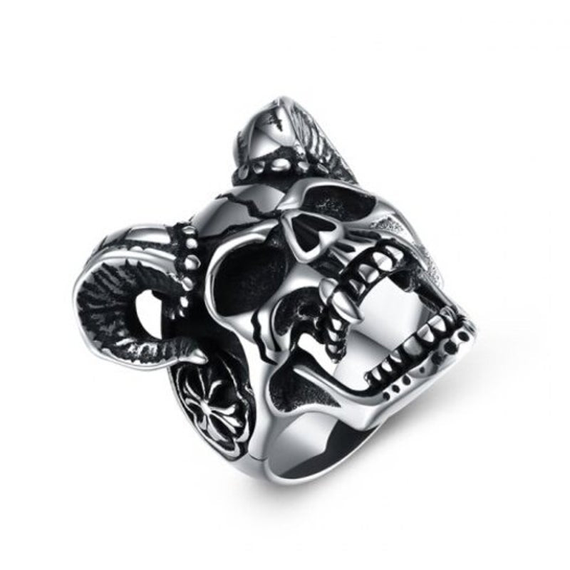 Veile Studios Sheep Head Skull Titanium Steel Men Ring Silver 10 Rings