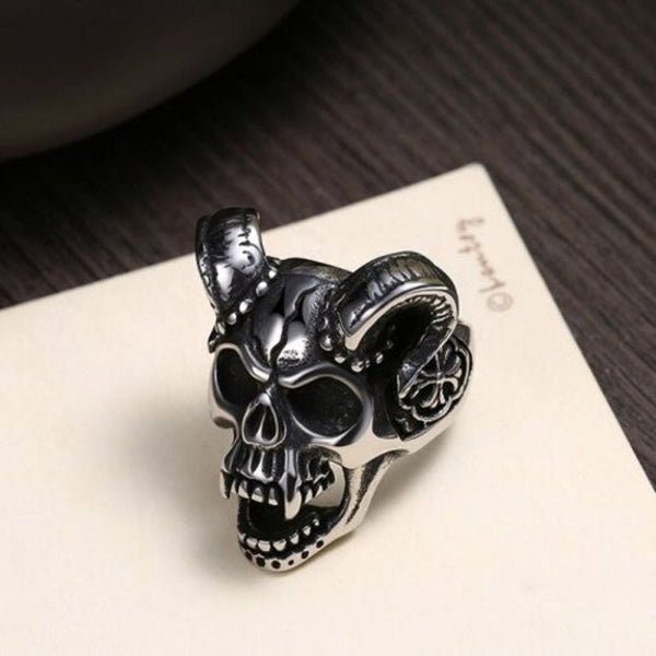 Veile Studios Sheep Head Skull Titanium Steel Men Ring Silver 10 Rings