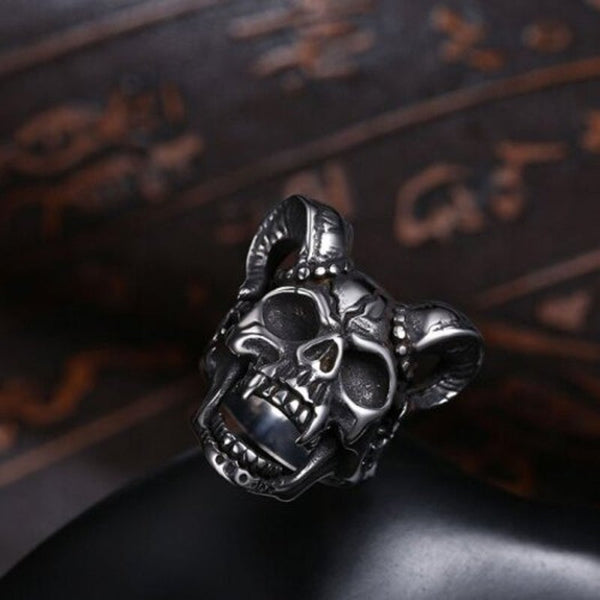 Veile Studios Sheep Head Skull Titanium Steel Men Ring Silver 10 Rings