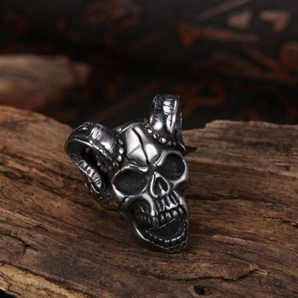 Veile Studios Sheep Head Skull Titanium Steel Men Ring Silver 10 Rings