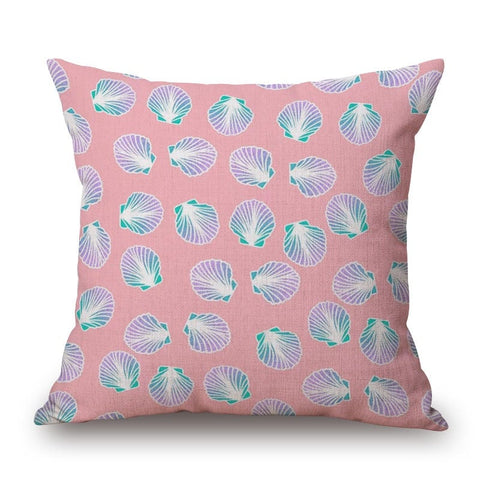 Shells On Pink Cotton Linen Pillow Cover
