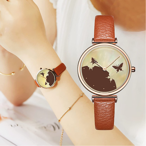 Veile Studios Women's Leather Strap Female Fashion Casual Waterproof Quartz Wristwatch Watches