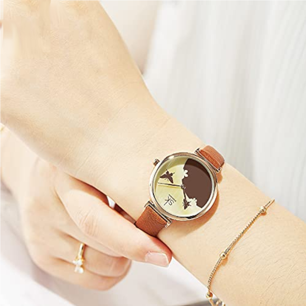 Veile Studios Women's Leather Strap Female Fashion Casual Waterproof Quartz Wristwatch Watches
