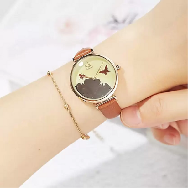 Veile Studios Women's Leather Strap Female Fashion Casual Waterproof Quartz Wristwatch Watches