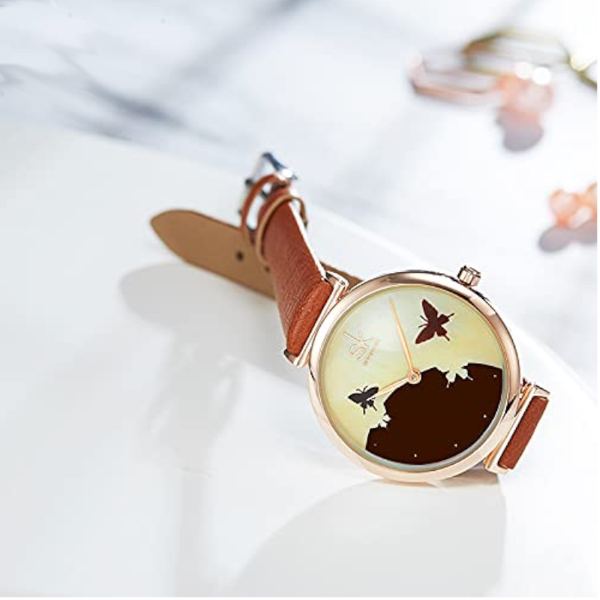 Veile Studios Women's Leather Strap Female Fashion Casual Waterproof Quartz Wristwatch Watches