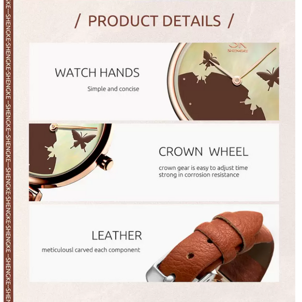 Veile Studios Women's Leather Strap Female Fashion Casual Waterproof Quartz Wristwatch Watches