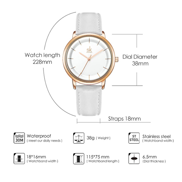 Veile Studios K0110l Simple Fashion Leather Quartz Waterproof Female Watch White Watches