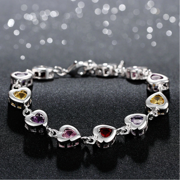 Veile Studios Multi Coloured Heart Shaped Crystal Stone Jewellery Fashion Bangles Bracelet Bracelets