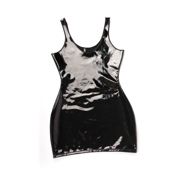 Shiny Black Patent Leather Mini Dress Faux Latex Clubwear