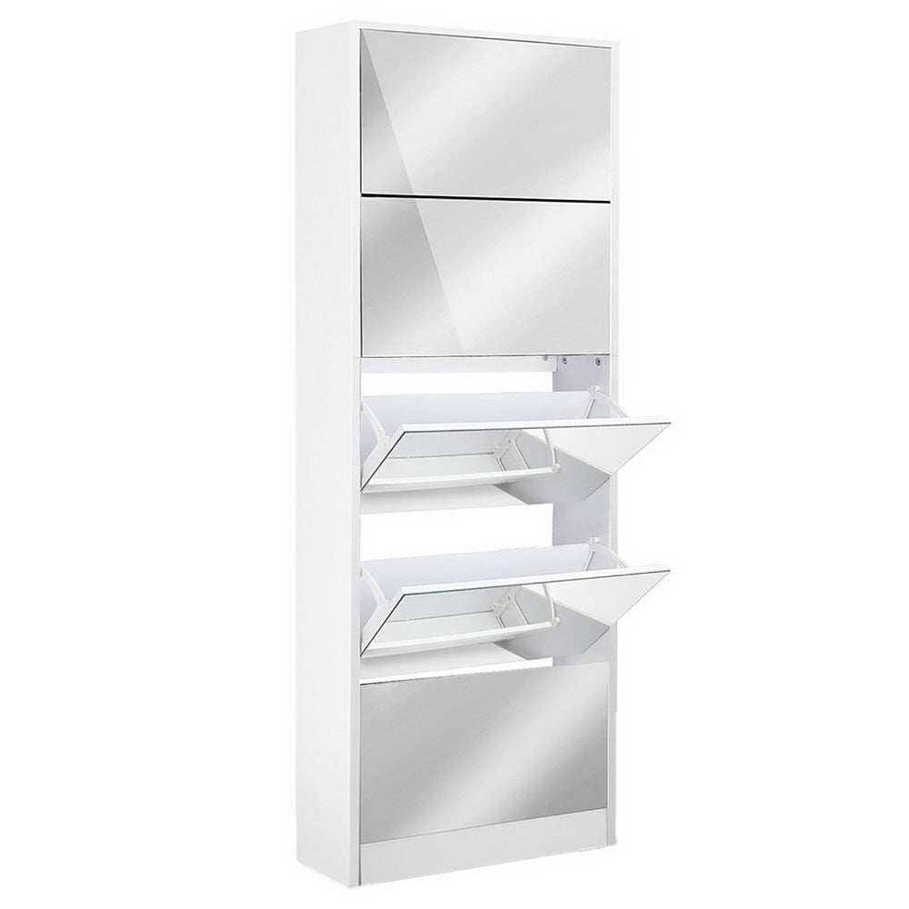 Artiss 5 Drawer Mirrored Shoe Cabinet White Shoe Cabinets