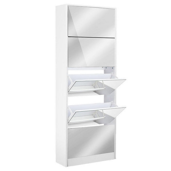 Artiss 5 Drawer Mirrored Shoe Cabinet White Shoe Cabinets