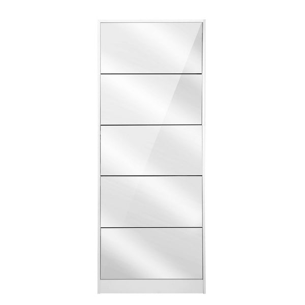 Artiss 5 Drawer Mirrored Shoe Cabinet White Shoe Cabinets