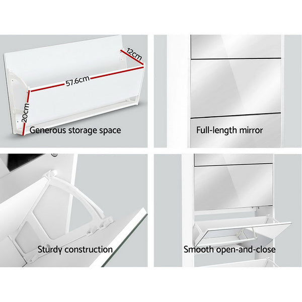 Artiss 5 Drawer Mirrored Shoe Cabinet White Shoe Cabinets