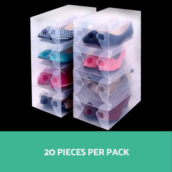 Artiss Set Of 20 Clear Shoe Box Foldable Transparent Storage Stackable Case Shoe Organisers