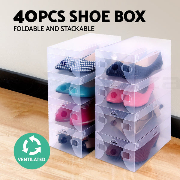Artiss Set Of 40 Clear Shoe Box Transparent Foldable Storage Stackable Case