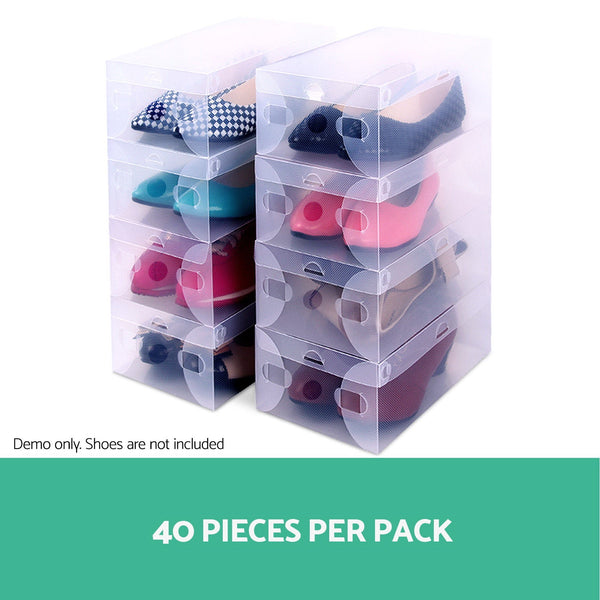 Artiss Set Of 40 Clear Shoe Box Transparent Foldable Storage Stackable Case Shoe Organisers