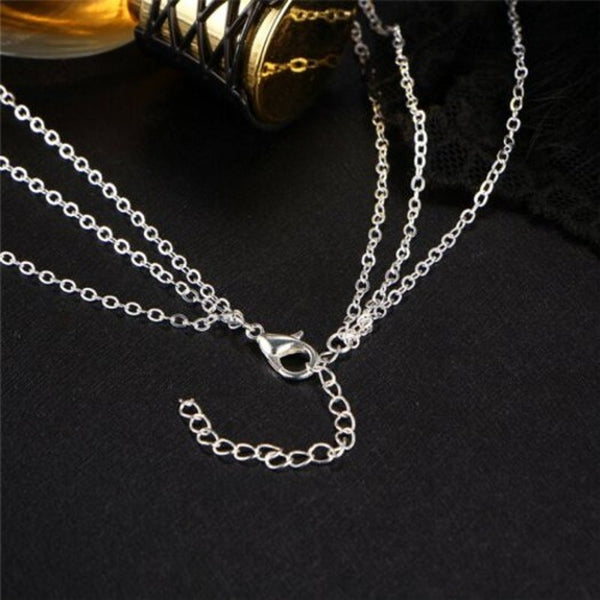 Short Crystal Small Dot Multi Layer Clavicle Sweater Pendant Necklace Silver