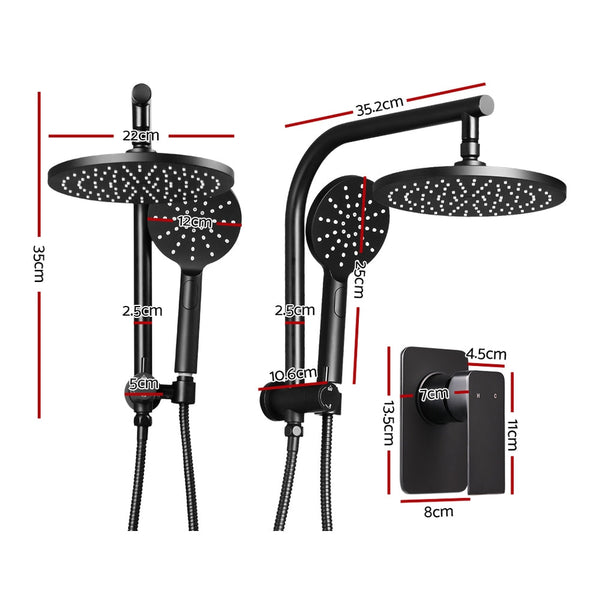 Cefito Wels 9'' Rain Shower Head Mixer Round Handheld High Pressure Wall Black Shower Heads & Combos