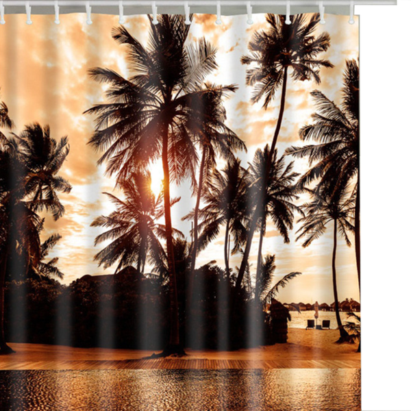 Palm Printed Polyester Waterproof Bath Shower Curtain Brown L Shower Curtains