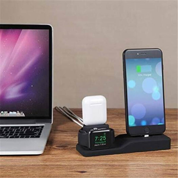 Silicone 3 In 1 Charging Stand Holder Dock For Iphone Apple Watch / Airpods Black Chargers & Docking Stations