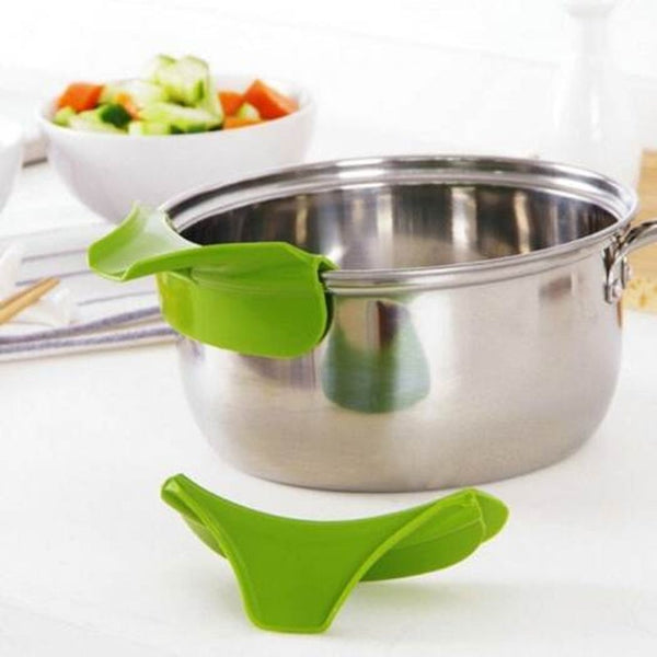 Silicone Anti Spill Pot Edge Deflector Funnel Kitchen Gadget Green Funnels