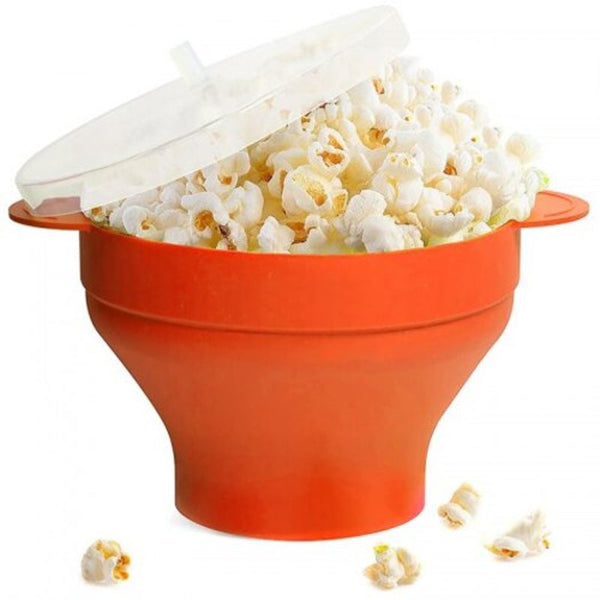 Popcorn Bowl High Temperature Resistant Silicone Bucket With Lid Orange Popcorn Makers