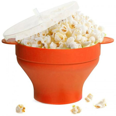 Popcorn Bowl High Temperature Resistant Silicone Bucket With Lid Orange