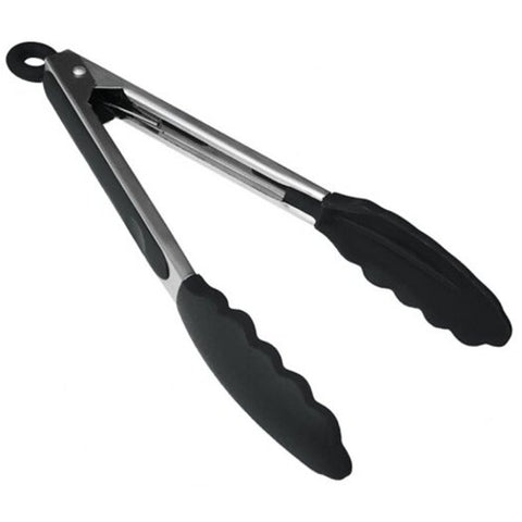 Silicone Stainless Steel Cooking Kitchen Tongs Food Utensil Bbq Salad Bacon Tool Black