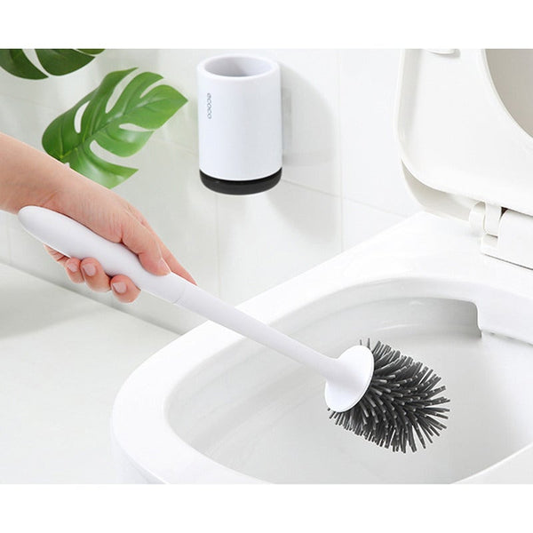 Silicone Toilet Brush Soft Bristle Wall Mounted Bathroom Holder Set Clean Tool Durable