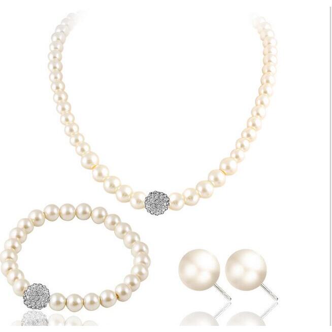 Veile Studios Simple Faux Pearl Choker Necklace Earrings Bracelet Jewellery Set Jewellery Sets