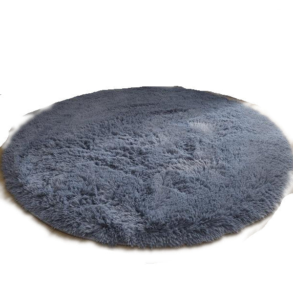 Grey Fluffy Faux Fur Round Rug Kids Room Plush Shaggy Rugs Rugs & Carpets